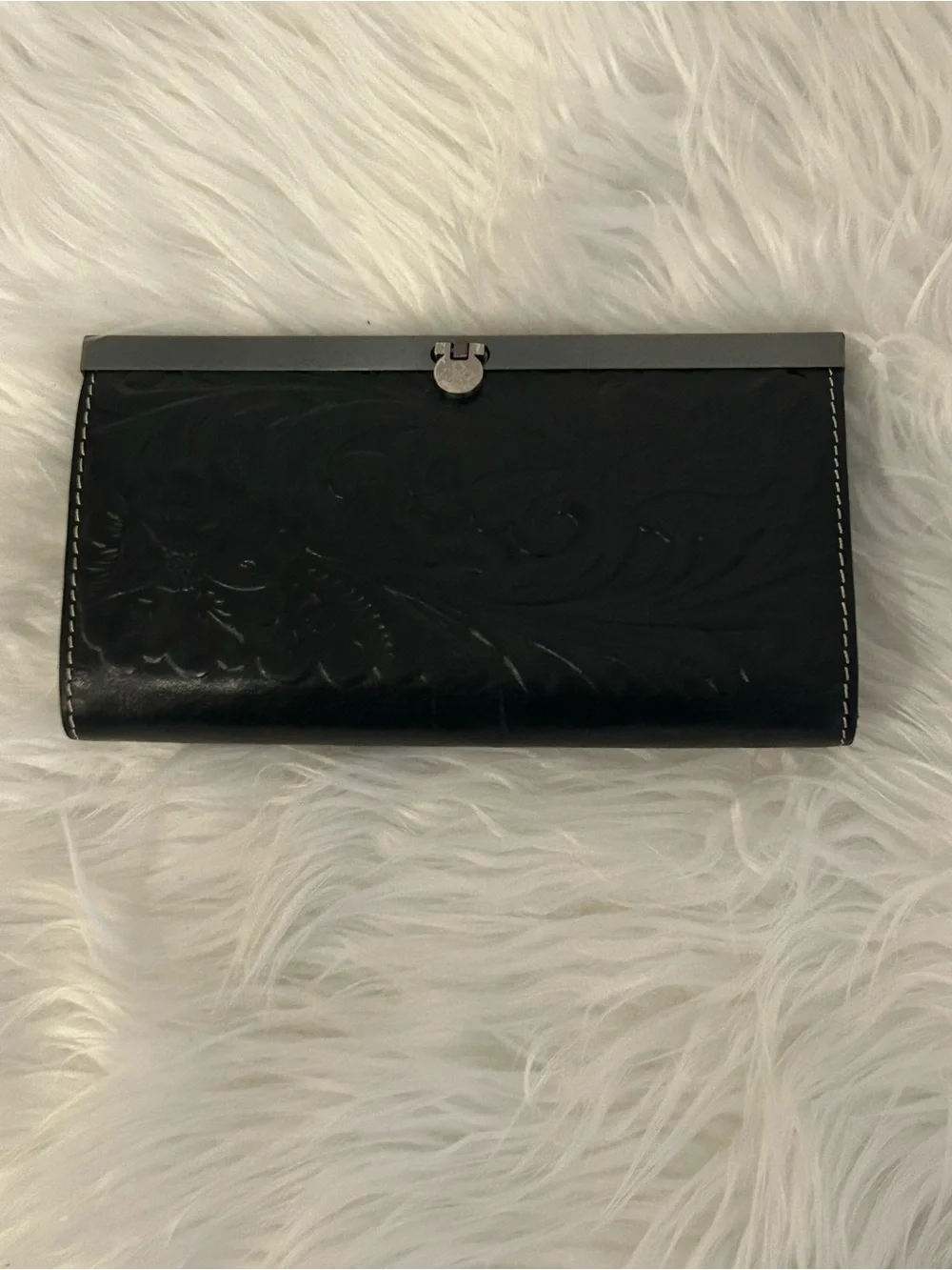 Patricia Nash Black Tooled Leather Wallet Clutch Embossed Organizer